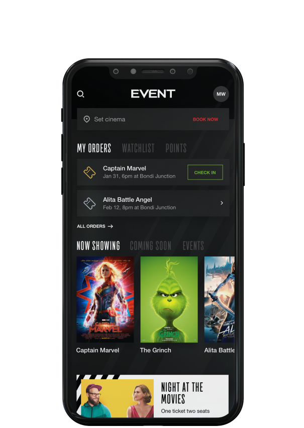 Event Cinemas app — home