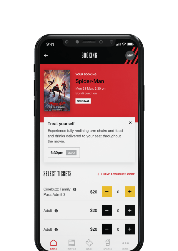Event Cinemas app — booking